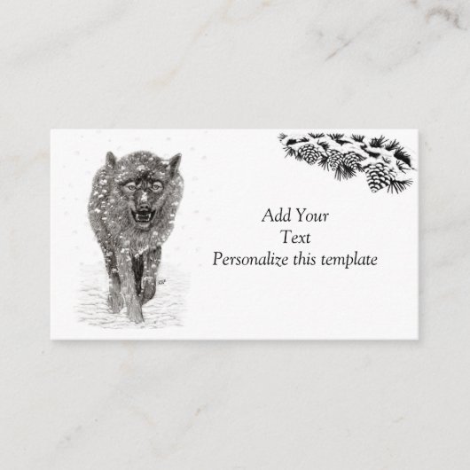 Carte D'accompagnement Loup noir en colère dans la neige, hiver sauvage (Devant)