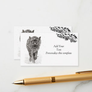 Carte D'accompagnement Loup noir en colère dans la neige, hiver sauvage