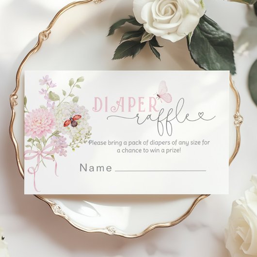 Carte D'accompagnement Love Bug Diaper raffle ticket Pink Bow