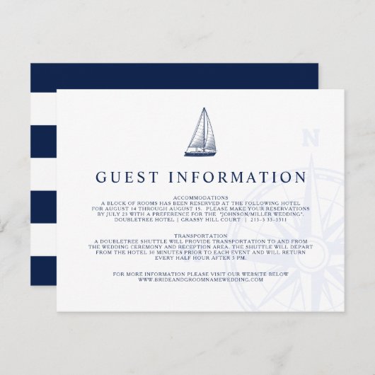 Carte D'accompagnement Love Set Sail Nautical Sailboat Mariage Informatio (Devant / Derrière)