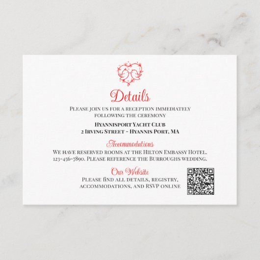 Carte D'accompagnement Lovebirds Boho Red Heart Wedding Details           (Devant)