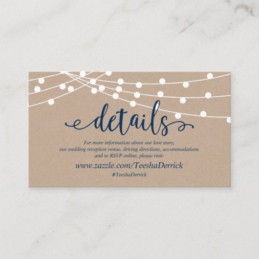 Carte D'accompagnement Lumière à cordes Kraft, Bleu marine, Détails sur l (Devant)