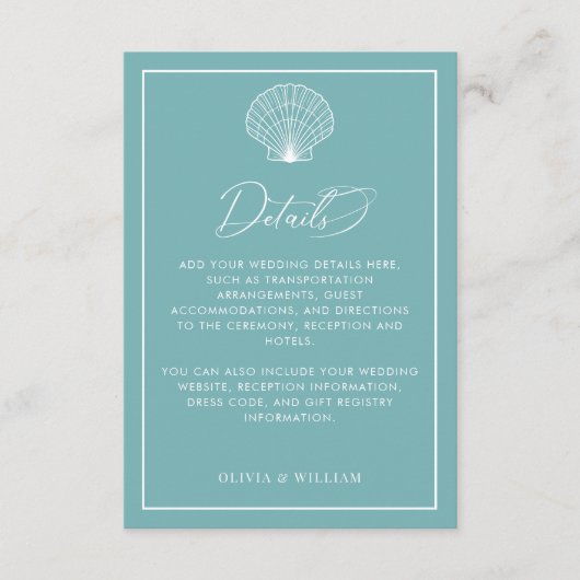 Carte D'accompagnement Lumière Turquoise Blue Seashell Beach Détails de m (Devant)