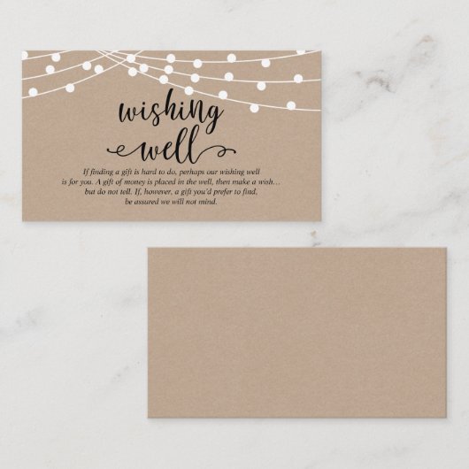 Carte D'accompagnement Lumières à cordes rustiques kraft, Mariage Wishing (Devant / Derrière)