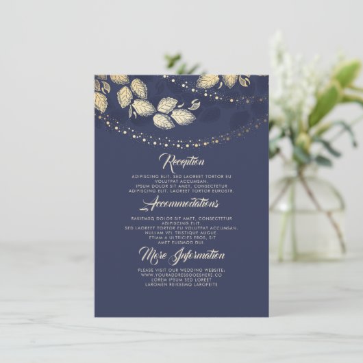 Carte D'accompagnement Lumières Arbre Feuilles Élégant Mariage Détails In (Debout devant)