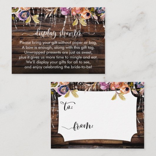 Carte D'accompagnement Lumières Bois Fleurs Boho Afficher la Fête des mar (Devant / Derrière)