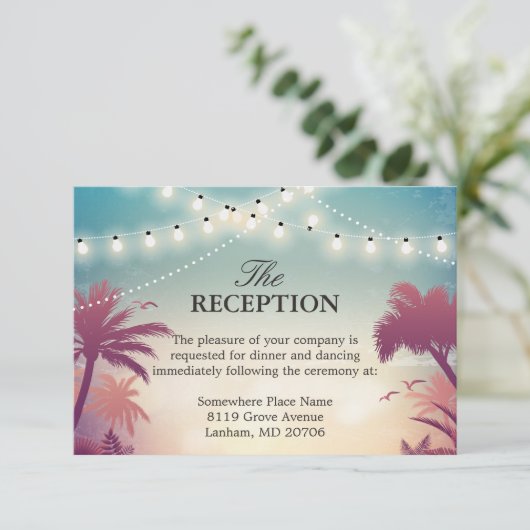 Carte D'accompagnement Lumières de chaîne d'été de réception de mariage P (Debout devant)