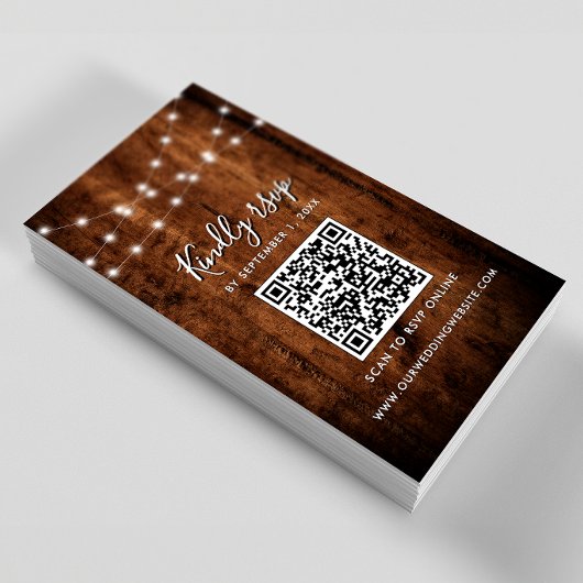 Carte D'accompagnement Lumières de Chaîne Rustiques & Code QR de Réponse