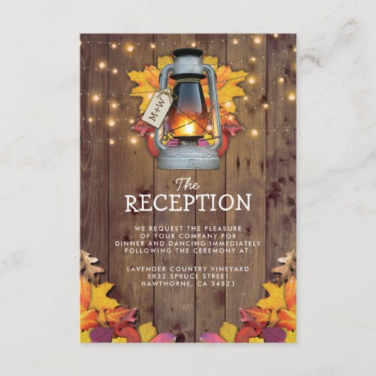 Carte D'accompagnement Lumières de l'automne rustique Mariage Réception (Devant)