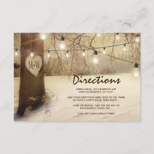 Carte D'accompagnement Lumières de Noël pour un Arbre Rustique de Mariage (Devant)