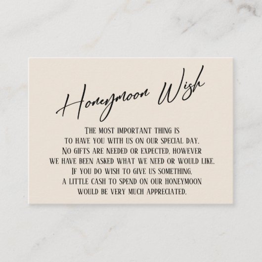 Carte D'accompagnement Lune de miel Souhaite une écriture manuscrite mode (Devant)