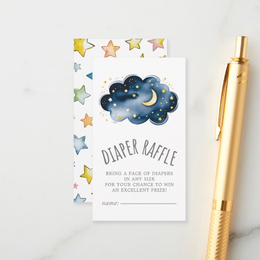 Carte D'accompagnement Lune et étoiles Baby Boy Diaper Raffle (Devant/Arrière en situation)