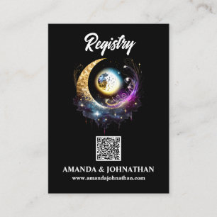 Carte D'accompagnement Lune étoiles noir magenta QR code registre chic