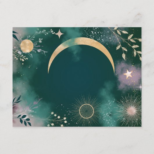 Carte D'accompagnement Lune magique céleste et étoiles Emerald QR Code RS (Dos)