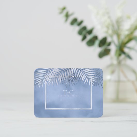 Carte D'accompagnement Lush Palm Leaf Mariage Website Windsor Blue ID956 (Debout devant)