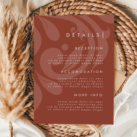 Carte D'accompagnement Lush Sienna Damask Mariage élégant Détails