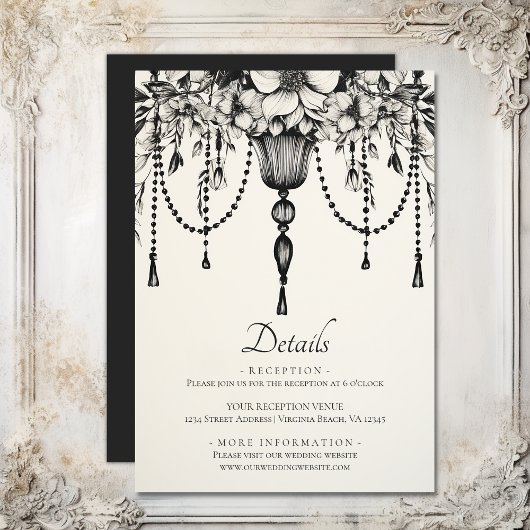 Carte D'accompagnement Lustre à fleurs noir blanc Détails du Mariage