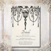 Carte D'accompagnement Lustre à fleurs noir blanc Détails du Mariage