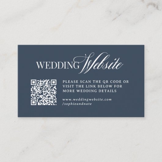 Carte D'accompagnement Luxe Bleu Nuit | Code QR du site Web de mariage (Devant)