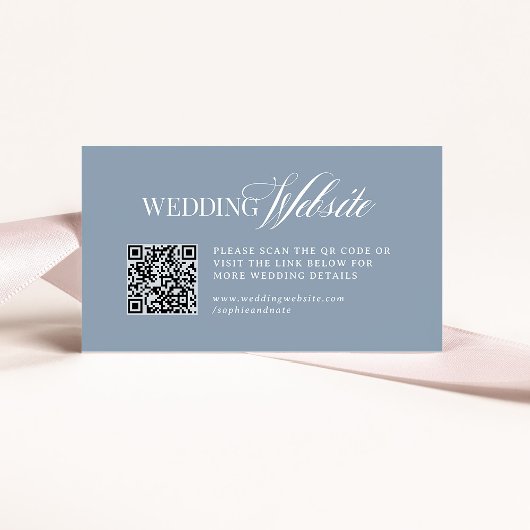 Carte D'accompagnement Luxe Bleu Poussiéreux | Code QR du site Web de mar