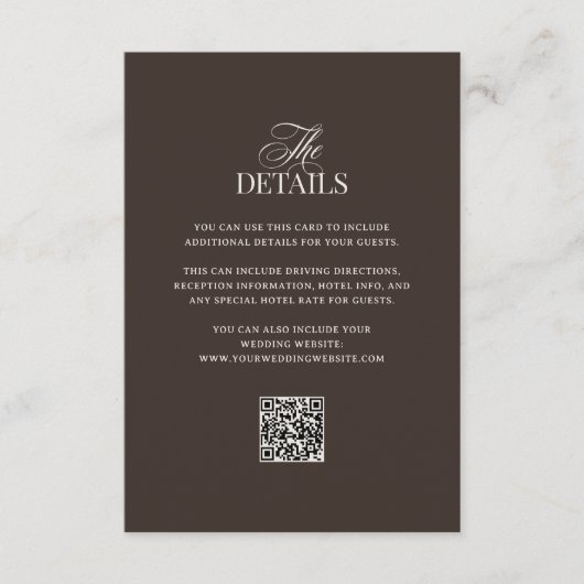 Carte D'accompagnement Luxe Brown | QR Code Wedding Guest Details (Devant)