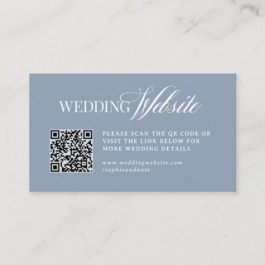 Carte D'accompagnement Luxe Dusty Blue | Wedding Website QR Code (Devant)