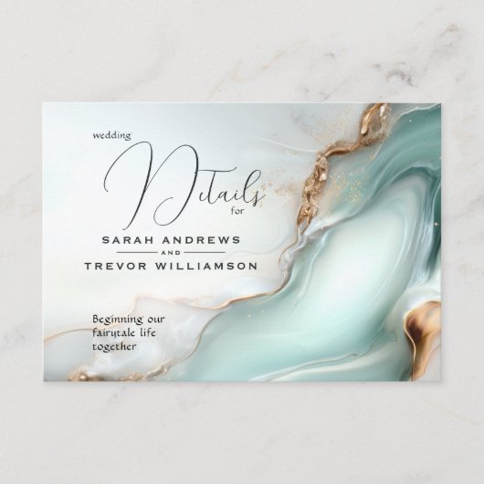 Carte D'accompagnement Luxe Opal Turquoise Or Liquide d'alcool Encre (Devant)