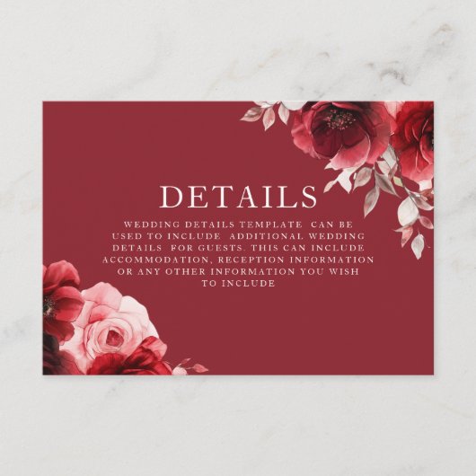 Carte D'accompagnement Luxe Radiance Ruby Red Roses Bloom Détails du Mari (Devant)