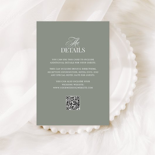 Carte D'accompagnement Luxe Sage Green | QR Code Mariage Détails de l'inv