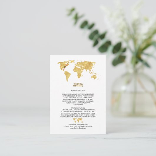 Carte D'accompagnement Luxe Travel World Map Détails du Mariage (Debout devant)