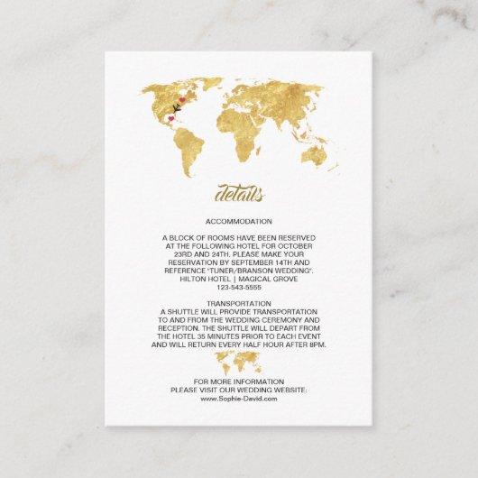 Carte D'accompagnement Luxe Travel World Map Détails du Mariage (Devant)