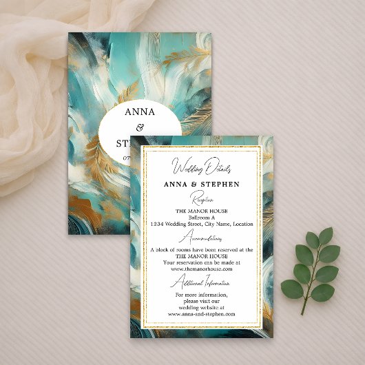 Carte D'accompagnement Luxe Turquoise Or Pinceaux