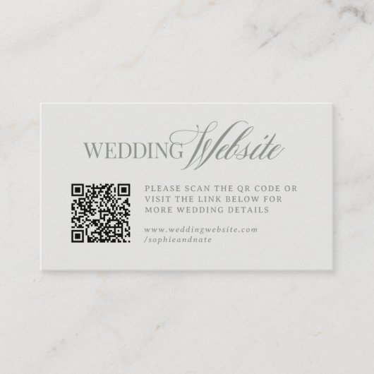 Carte D'accompagnement Luxe Vert Sage Clair | Code QR du site web mariage (Devant)