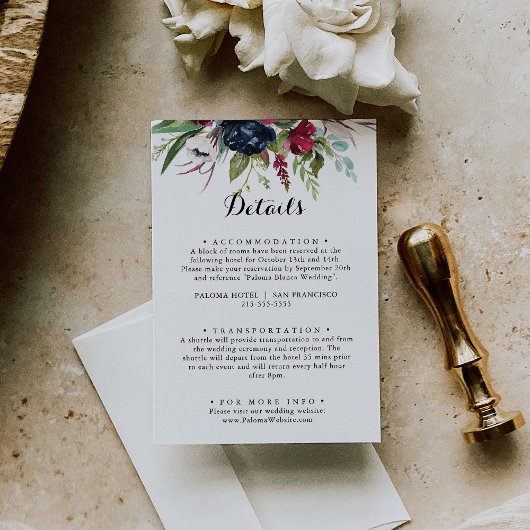 Carte D'accompagnement Luxe Whimsical Boho Floral Détails du Mariage