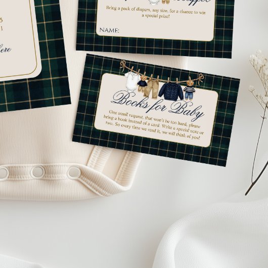 Carte D'accompagnement Luxsary Teddy Bear Plaid Baby Shower Book Request