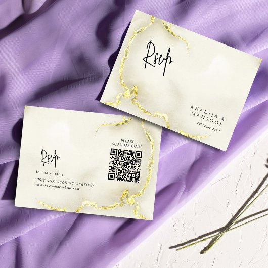 Carte D'accompagnement Luxueux Marbre Or Texture QR code Mariage RSVP