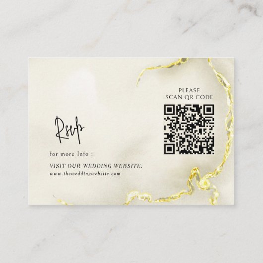 Carte D'accompagnement Luxueux Marbre Or Texture QR code Mariage RSVP (Dos)