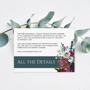 Carte D'accompagnement Luxueux Turquoise et vin Floral Mariage Détails
