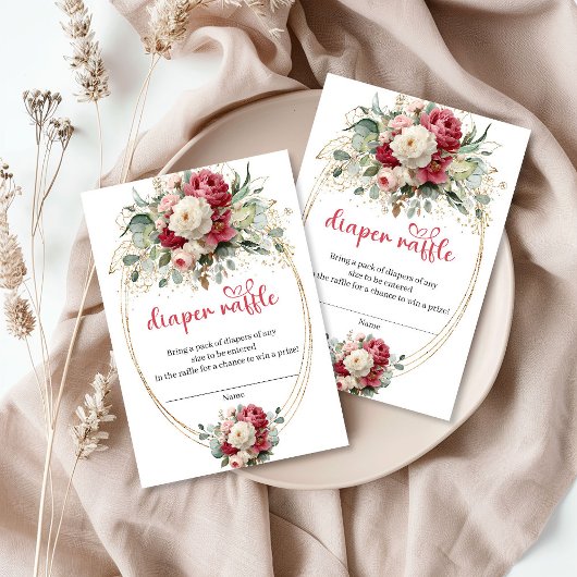 Carte D'accompagnement Luxury Gold Burgundy Floral Diaper Raffle Insert
