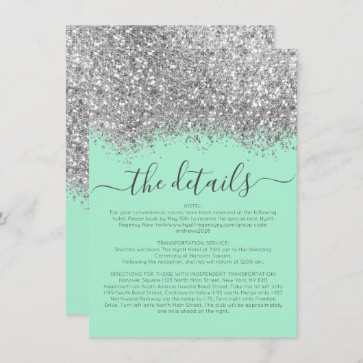 Carte D'accompagnement Luxury Silver Mint Parties scintillant Confetti Ma (Devant / Derrière)