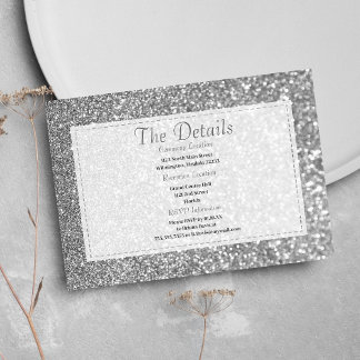 Carte D'accompagnement Luxury silver sparkly glitter glam Details Card