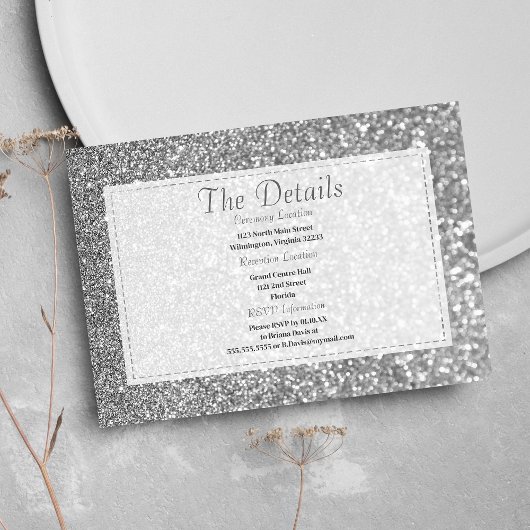 Carte D'accompagnement Luxury silver sparkly glitter glam Details Card
