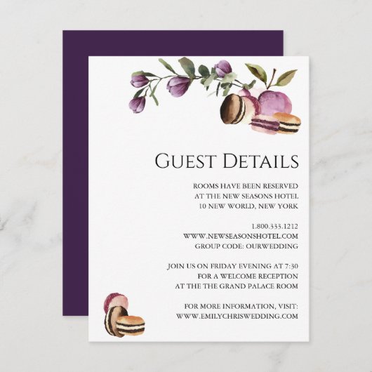 Carte D'accompagnement Macaron Joyeux | Élégante Florale Violette Moderne (Devant / Derrière)