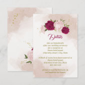 Carte D'accompagnement magenta fleurs roses feuilles verts (Devant / Derrière)