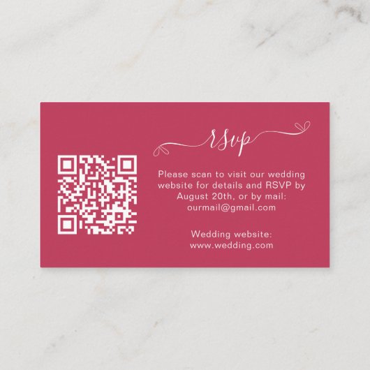 Carte D'accompagnement Magenta mariage site de réponse QR code RSVP (Dos)