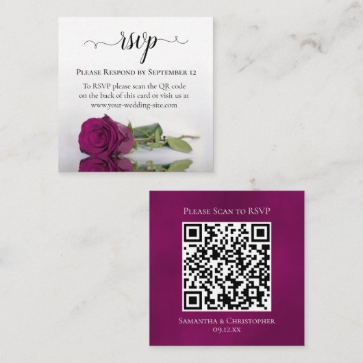 Carte D'accompagnement Magenta Rose Mariage élégant RSVP QR Code (Devant / Derrière)