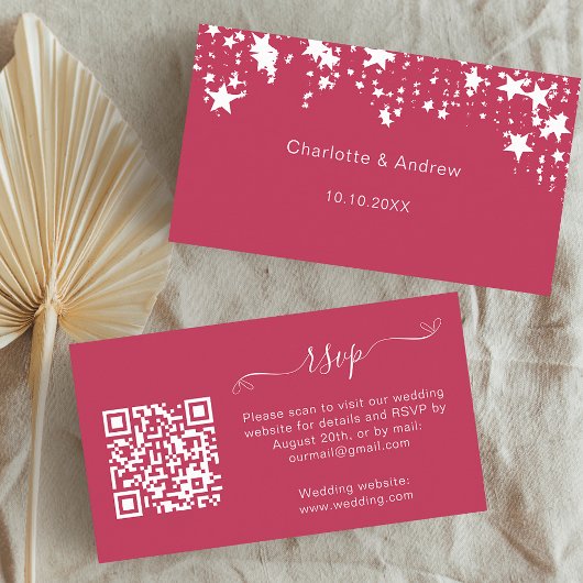 Carte D'accompagnement Magenta rose mariage site de réponse QR code RSVP