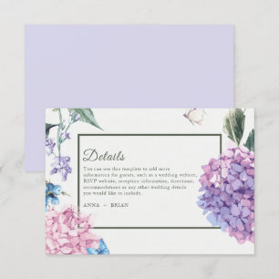 Carte D'accompagnement Magnifique Mariage floral Hydrangea peint à la mai