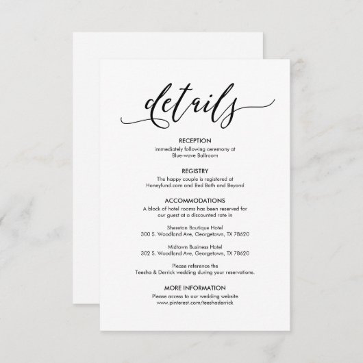 Carte D'accompagnement Magnifique Nos Détails Mariages Moderne Rustique N (Devant / Derrière)