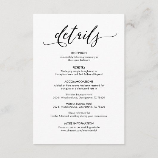 Carte D'accompagnement Magnifique Nos Détails Mariages Moderne Rustique N (Devant)